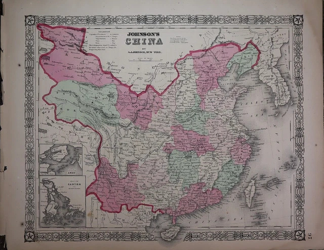 1866 Johnson's Atlas Map ~ CHINA  (14x18) ~Free S&H #741