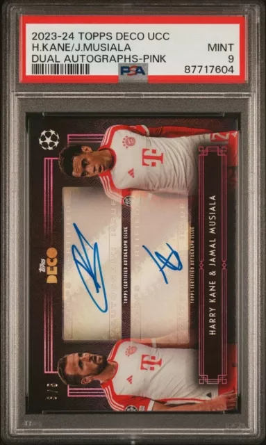 2023-24 Topps Deco Ucc Hary Kane / Jamal Musiala Dual. Autographs-Pink 3/5 Psa 9