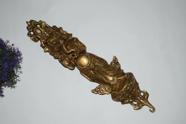 Brass Lord Ganesha Door Handle Trident Elephant Pull Entrance Door Finish EK34