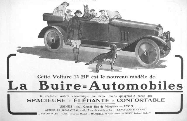Publicité De Presse 1922 Voiture 12 Hp Modèle De La Buire Automobiles