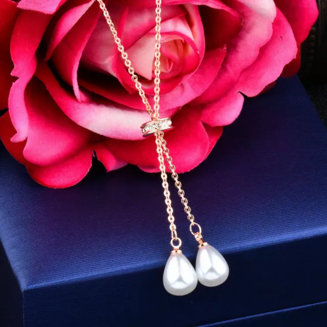 Collier pendentif pampilles perles Swarovski®Elements plaqué or rose + pochette