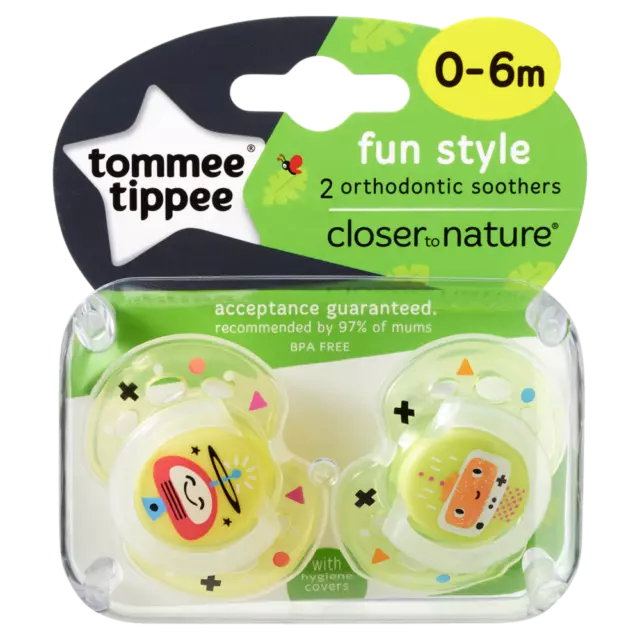 Tommee Tippee Closer to Nature Fun Style Soothers 0-6m 2 Pack BPA Free Silicone