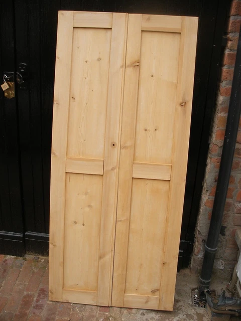 Pair of reclaimed Victorian / Edwardian stripped pine cupboard doors