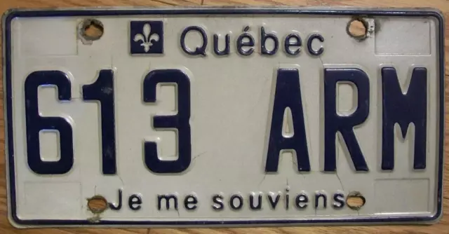 SINGLE QUEBEC, CANADA LICENSE PLATE - 613 ARM - Je Me Souviens