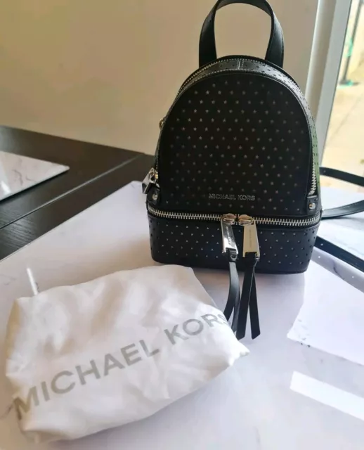 Michael Kors Rhea Mini Backpack Womens Black Lazercut Stars Rucksack