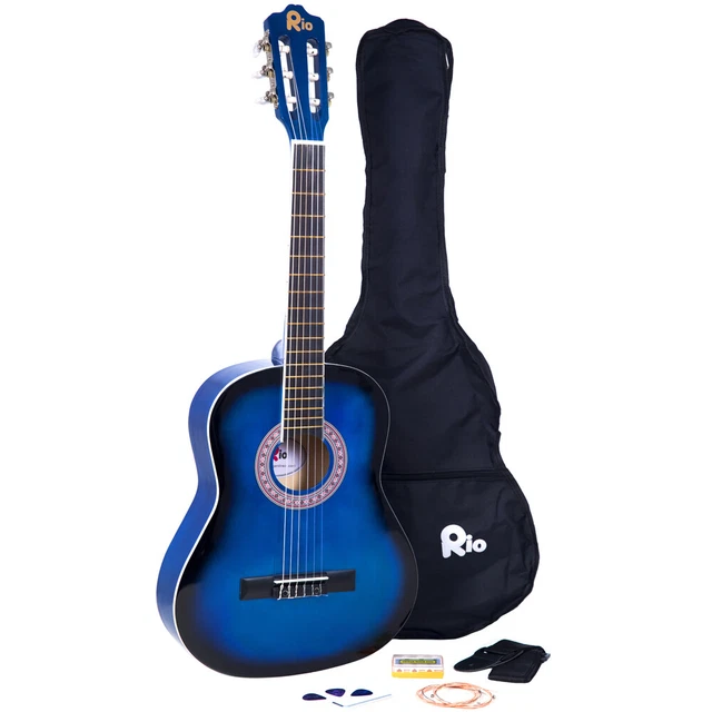 Rio 39'' Full Size 4/4 Beginner Classical Acoustic Guitar Pack Package Blue