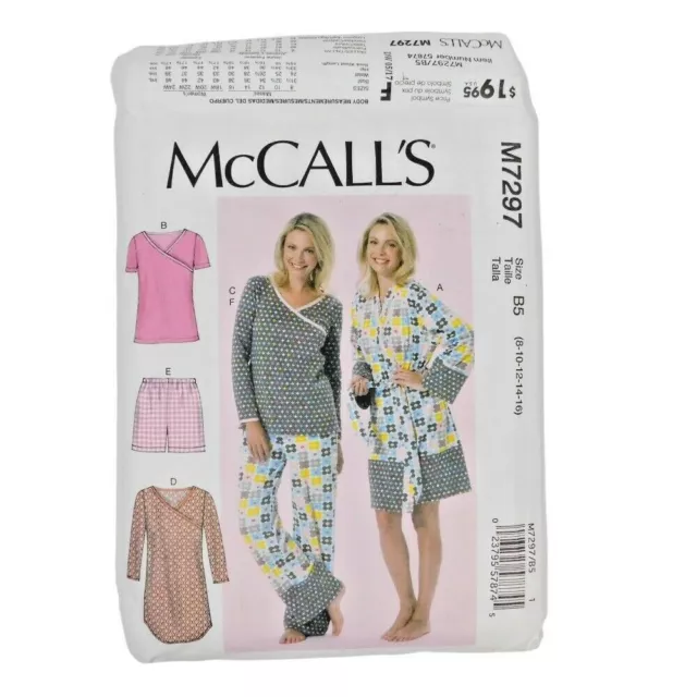 McCalls 7297 Misses Tops Robe Belt Shorts Sleepwear Sewing Pattern Size 8-16