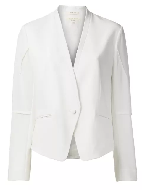 NWT Rag & Bone Women's White Pascal Darted Leather Trim Blazer Size 8