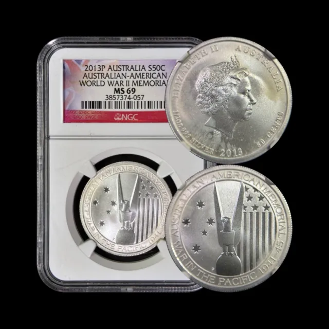 AUSTRALIA. 2013, 50 Cents, Silver - NGC MS69 - Australian-American WWII Memorial