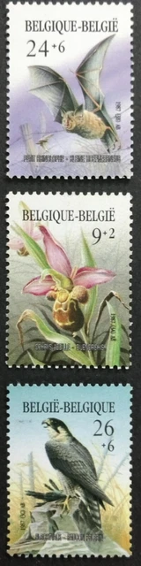 135.BELGIUM 1987 Ensemble / 3 Tampon Oiseaux ,Fleurs,Falcons,Orchidées,