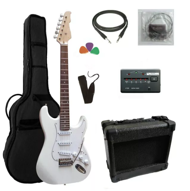 Chitarra Elettrica Stratocaster Bianca kit Amplificatore Set Accessori - OFFERTA