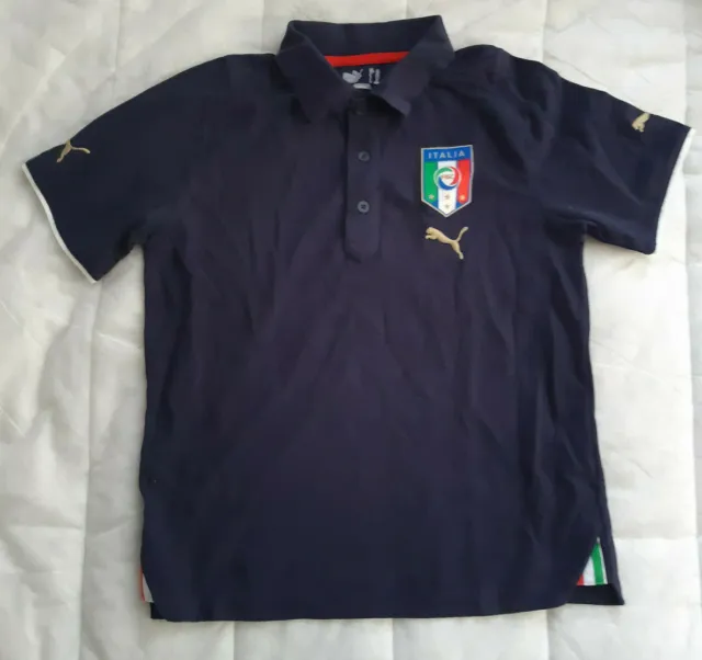 Polo Jersey Italia Puma Blu Navy Camicia Taglia Ragazzi M Calcio/Calcio Allenamento