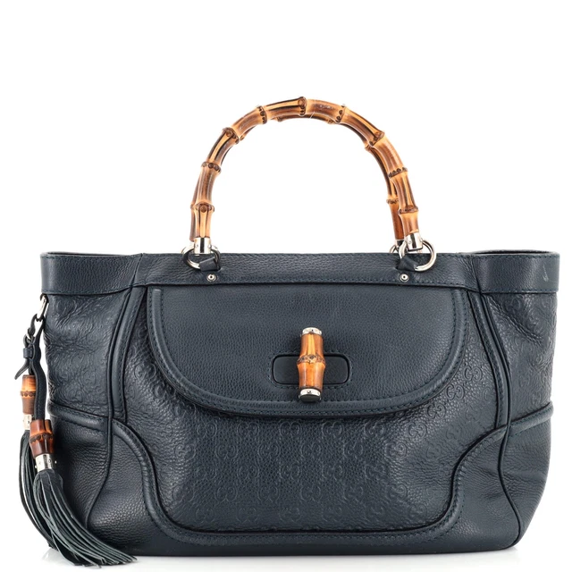 Gucci New Bamboo Tote Guccissima Leather Medium Blue Gucci New Bamboo Tote Guccissima Leather Medium Blue