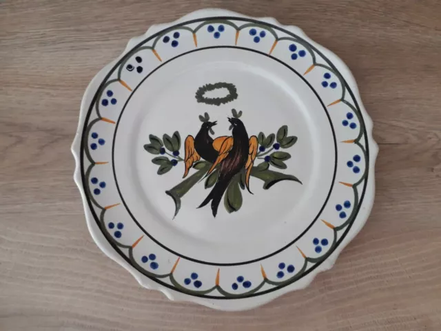 Ancienne assiette Décor fait main signée old plate oiseau vintage collection