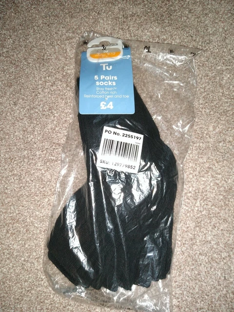 5 paires de chaussettes d'école noires 9 - 12 talons et orteils renforcés en coton