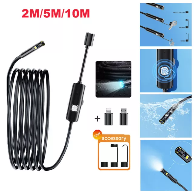 2/5/10M 8mm Borescope Camera Dual Lens Waterproof Endoscope For Android iPhone