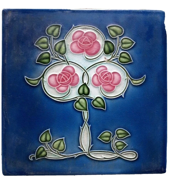 1 Pc Rare Flower Ceramic Tiles Porcelain Vintage Art Japan