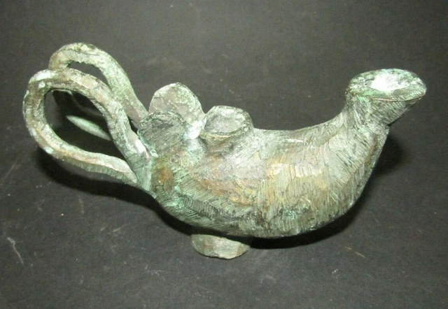 Lampe à Huile En Bronze Italienne Du 19ème Siècle - Style Antique, Hauteur 13cm