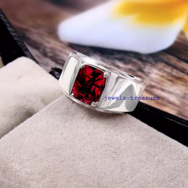 Natural Garnet Gemstone with 925 Sterling Silver Ring for Men's #2341