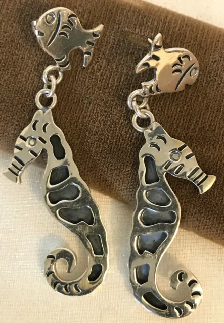 TAXCO Mexican 925 Seahorse Fish vintage pierced post earrings Marine Sea Life