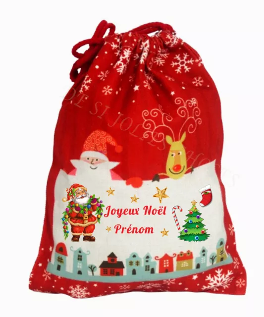 noël tres grand sac a cadeau en chanvre personnalise 50 x 66 réutilisable réf 02