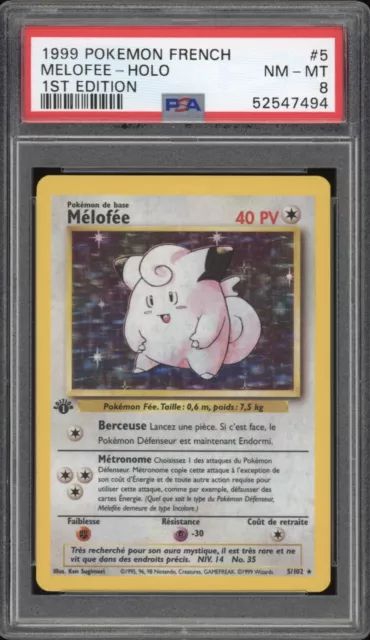 1999 Pokemon FRENCH 1st Edition Base Set Mélofée-Clefairy Holo 5/102 PSA 8 NM-MT