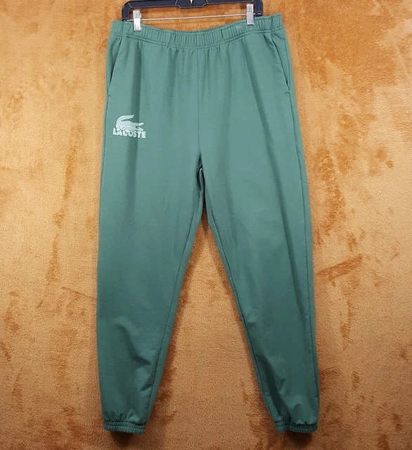 LACOSTE Joggers Mens Large Green Tapered Sweatpants Logo Lounge Casual
