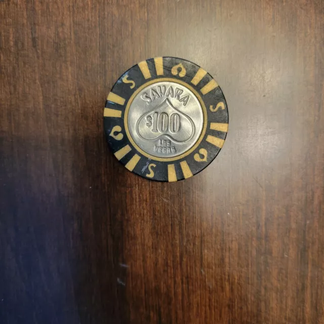 $100 Dollar Poker Gaming Chip Sahara Hotel Casino Las Vegas Nevada 1970 Inlay