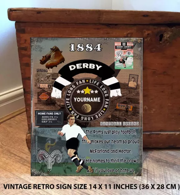 PERSONALISED DERBY COUNTY NO1 FAN FOOTBALL Vintage Metal Wall Sign RS544