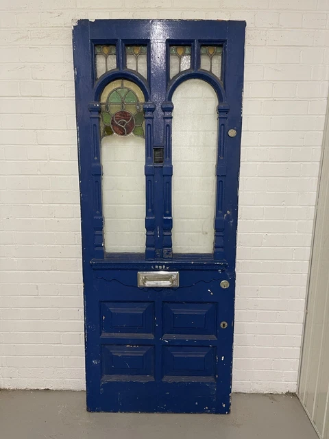 Reclaimed Victorian Edwardian Wooden Panel Stained Glass Front Door 2025 x 805mm