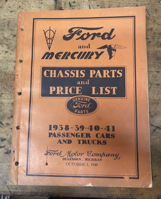 Ford & Mercury 1938 39 40 41 Chassis Parts & Price List Manual Oct 1940 Edition
