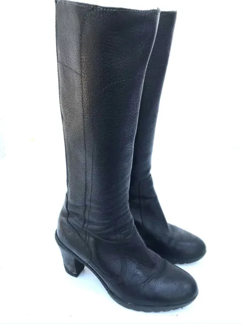 VTG Timberland Leather Side Zipper Knee High Block Heel Boots Black Sz 7.5 9926