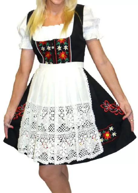 Sz 8 S Black German Dirndl Dress Oktoberfest Waitress Short Party EMBROIDERED