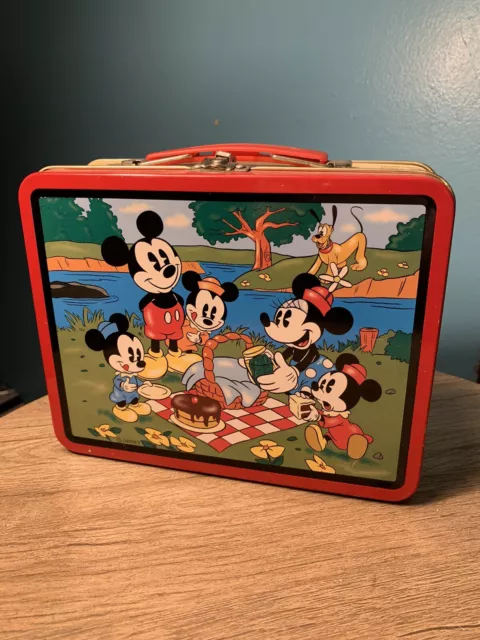 Disney Metal Lunch Box Tin 1997 Series #2 Mickey Mouse School Bus Wagon Vintage