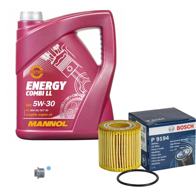 MANNOL Set Manutenzione Auto: 5L Olio Motore 5W-30 LL + Filtro Olio, Aria E Abitacolo MANN-FILTER