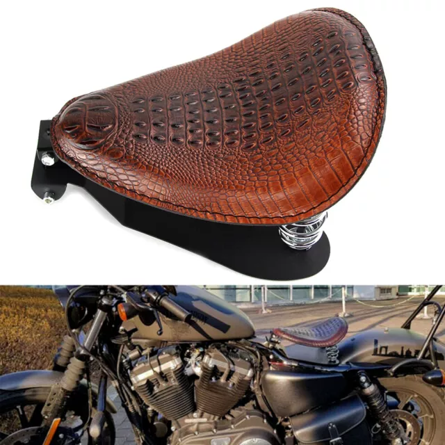 Motorcycle Brown Alligator Solo Seat 3" Spring W/ Base For Harley Chopper Bobber