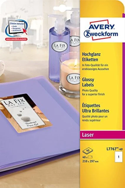 (TG. 210 x 297 mm) Avery Zweckform, L7767-40, 40 fogli, Etichette glossy per sta