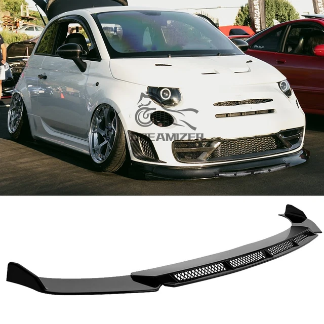 thumbnail image 2 of KEEPDSGN Gloss Black Front Bumper Lip Splitter Kit For Fiat Abarth 595 / 500 – Includes 4 Pieces + Blue Strut Rods, 1-Year Warranty 2 of 6