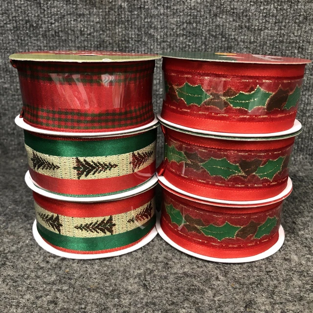 Lote de 6 carretes de cinta de Navidad vintage de 1 1/2"" 4 yardas cada uno nuevo