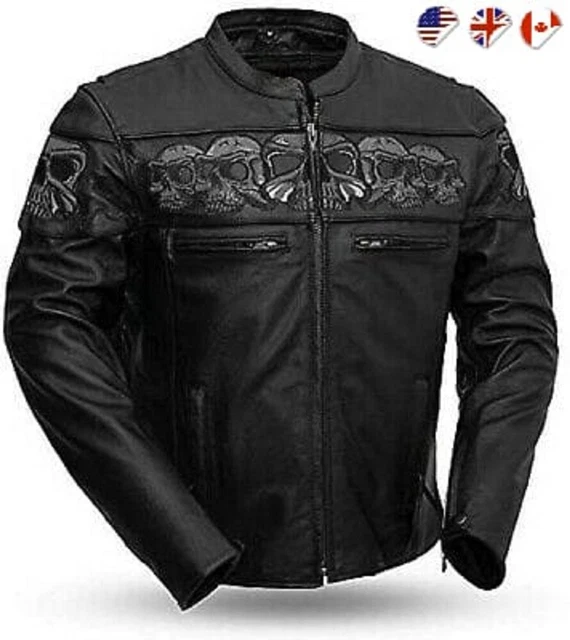 Giacca Halloween Uomo Nero In Pelle Moto Biker Vera Pelle Mucca!