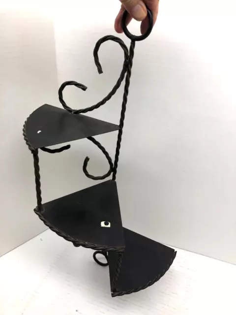 Vintage Black Wrought Iron 3 Tier Twisted Spiral Wall Shelf  Plant