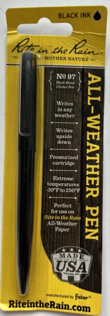 Rite In The Rain No. 97 Black Ink All-Weather Black Metal Clicker PEN (NEW)