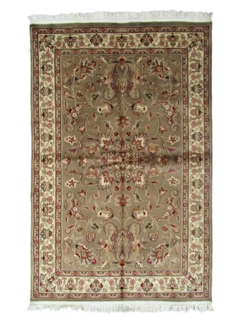 One of a Kind Oriental Authentic Wool Silk Pakistan 4' 1" x 6' 2" Brown Handmade