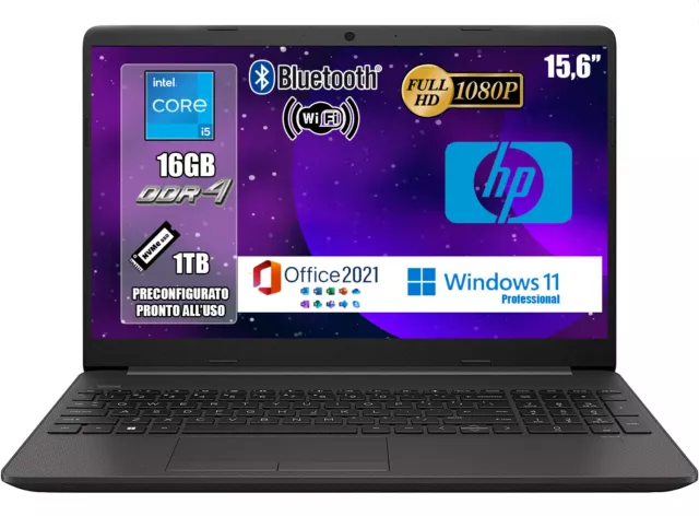 Notebook Portatile Hp I3-1215G4 16Gb Ram 1Tb Ssd 15.6 W11 Pro Office21 Gar.3 Ann