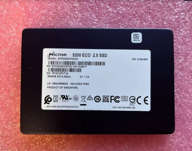 Micron 3.84TB SSD 5200 ECO SATA 2.5" MTFDDAK3T8TDC D1MU420 Solid State Drive