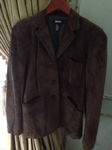 DKNY Donna Karan New York Brown Swede Blazer Jacket Unisex Size 4 Vintage! EUC!!