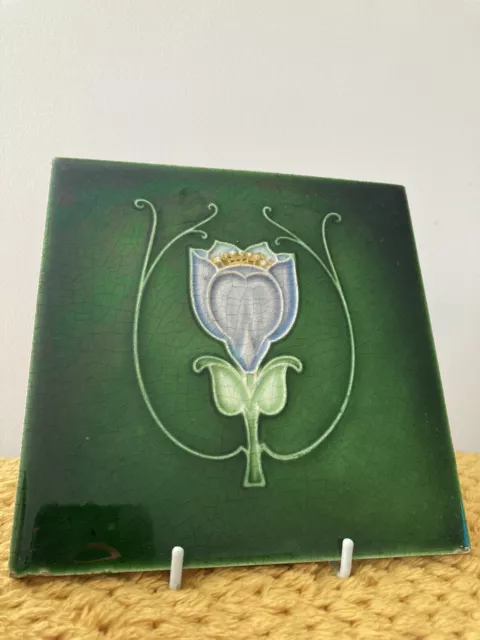 Antique Art Nouveau 6" Majolica Tile by Lea & Boulton
