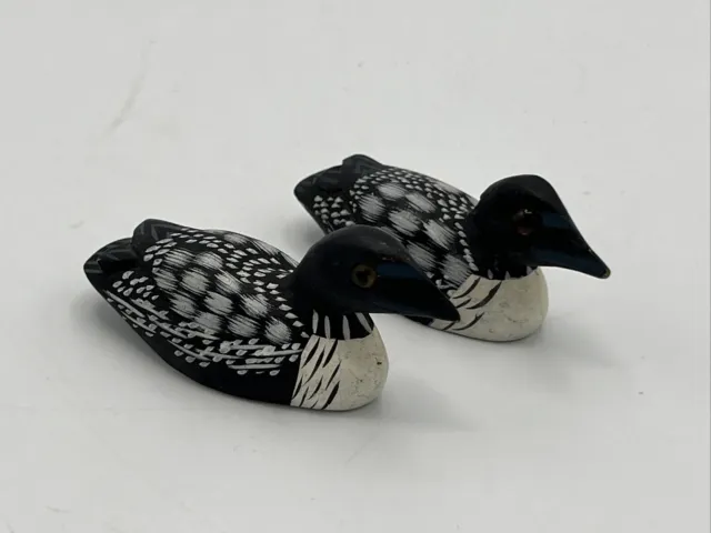 Loon Figure Wood Glass Eyes Waterfowl Duck Bird Hand Painted Small Pair 2"