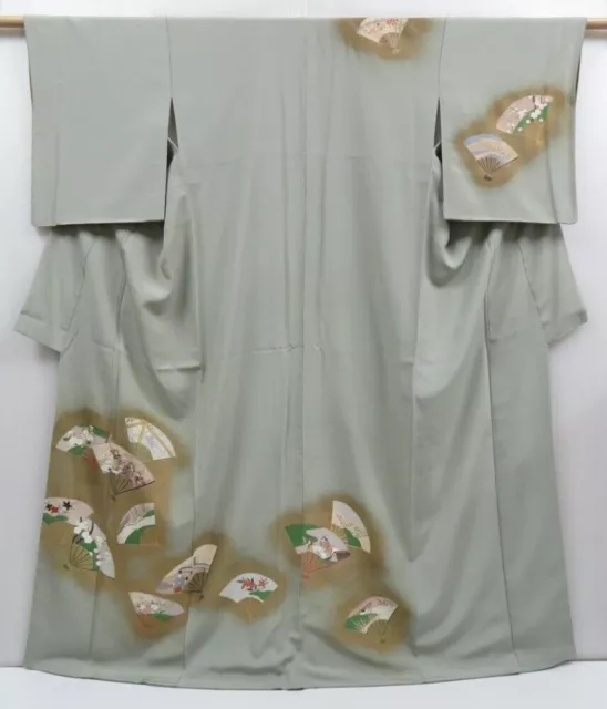 3522T03z950 Vintage japanische Kimono-Seide TSUKESAGE Faltfächer Celadon