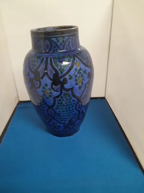 Vintage Large Safi  Moroccan Arabian hand painted Vase - Royal Blue 33 cm